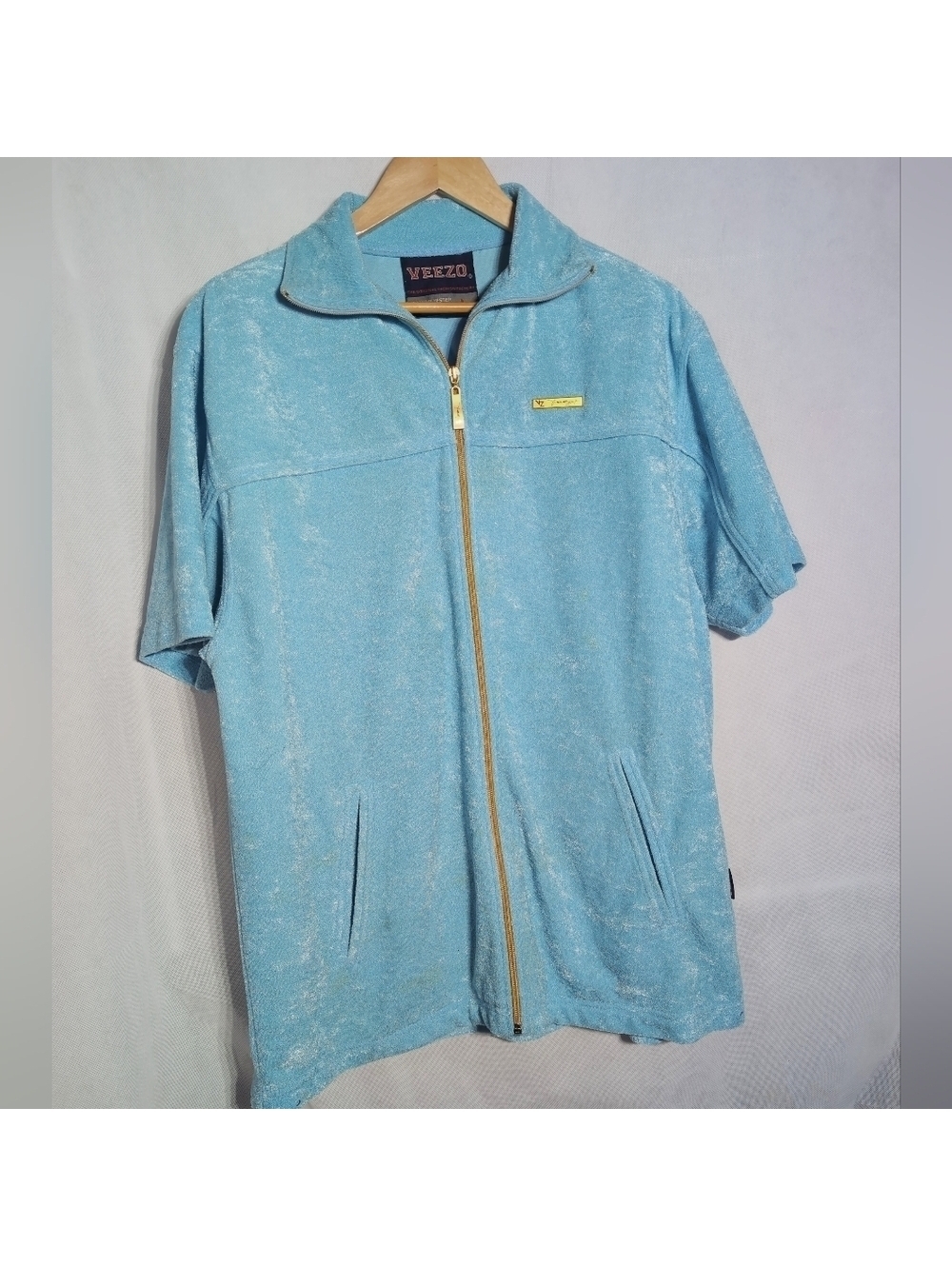 Veezo Streetwear Sz L Russian Light Blue Velour ZipUp Jacket